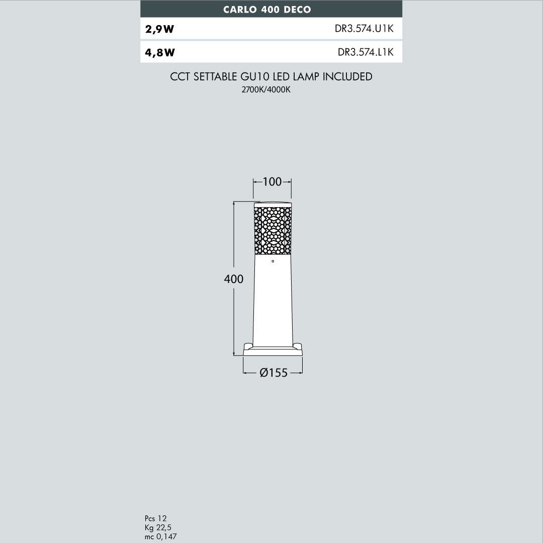Carlo 400 Deco Bollard size