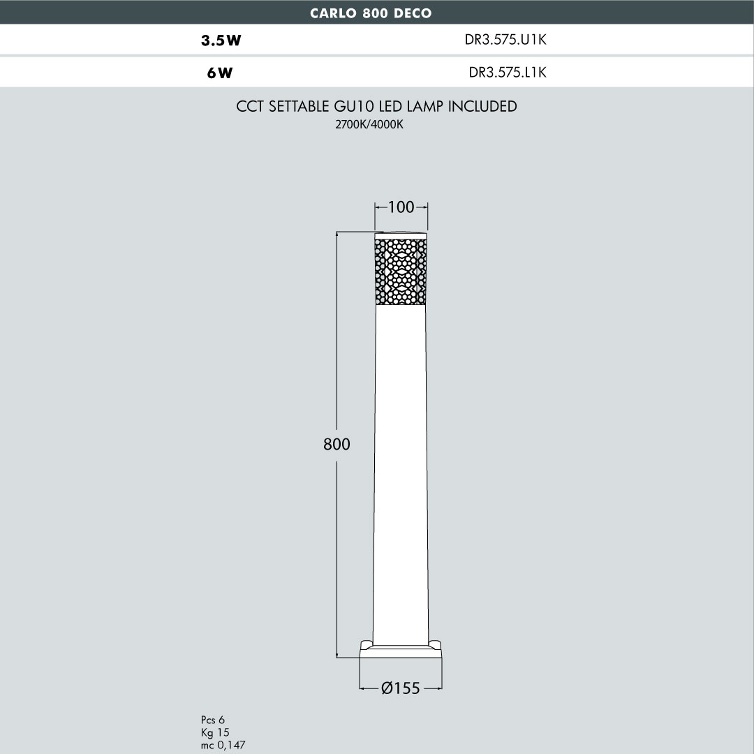 Carlo 800 Deco Bollard size