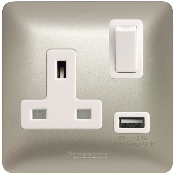 1G DP Switched BS Socket with USB Charger Socket: 13A 250V USB: 2.1A 5V DC