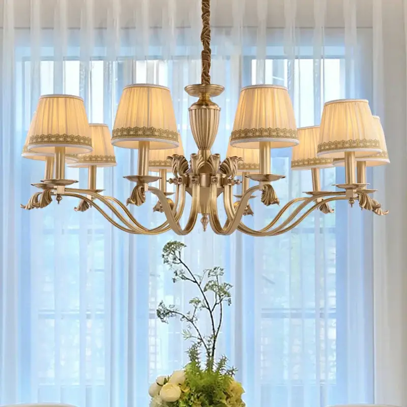 Traditional vintage lampshade chandelier, 1000mm, with 10 Lampshades