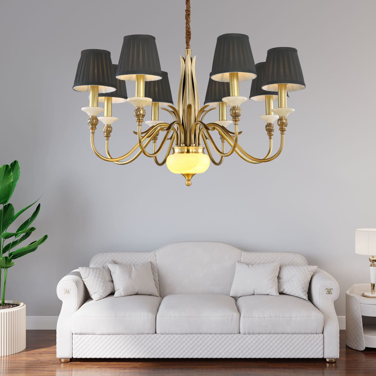 Traditional Midnight Glow Vintage Chandelier 820mm, with 8 lampshades