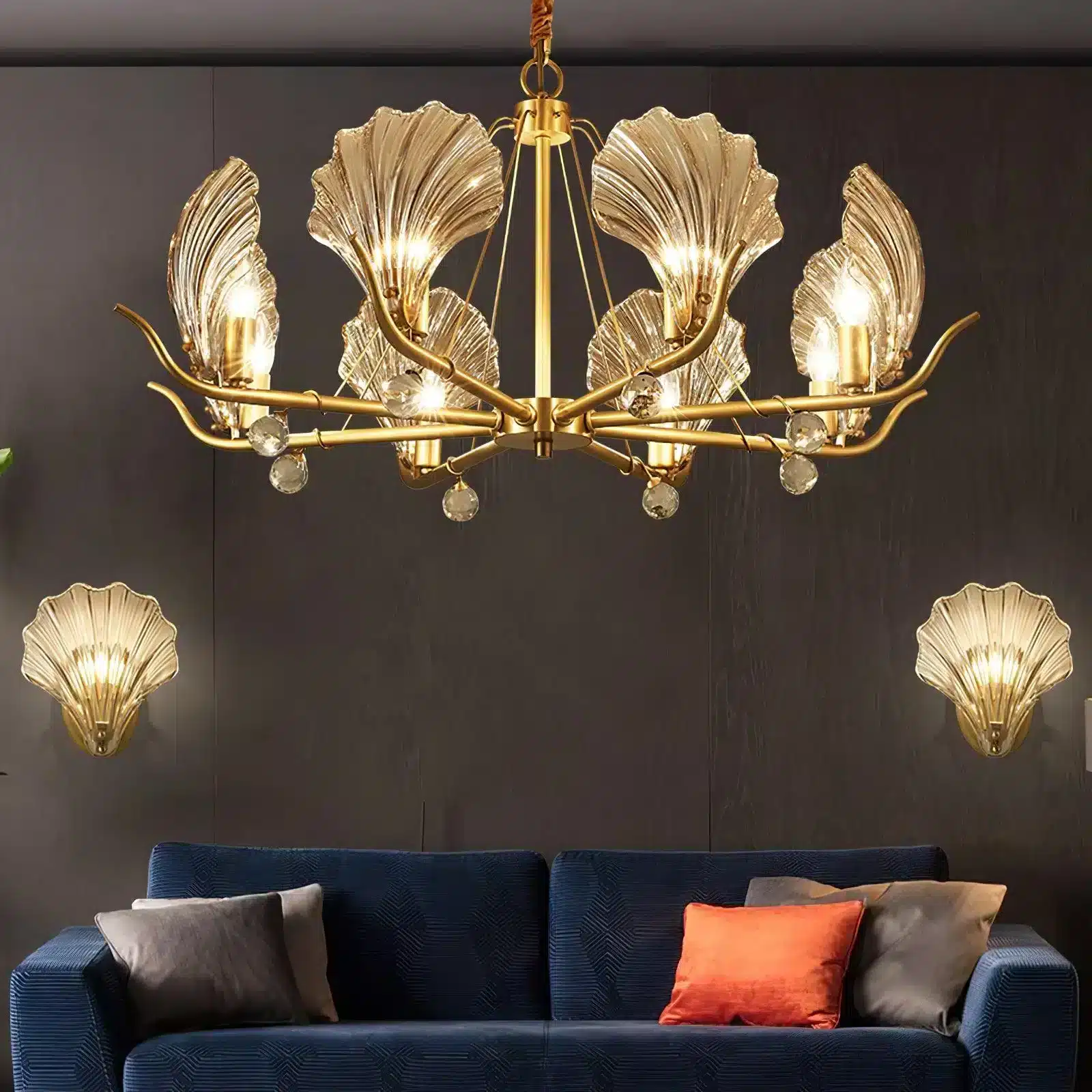 6011-8-2 800mm Modern Minimalist Leaf-Shaped Glass Chandelier