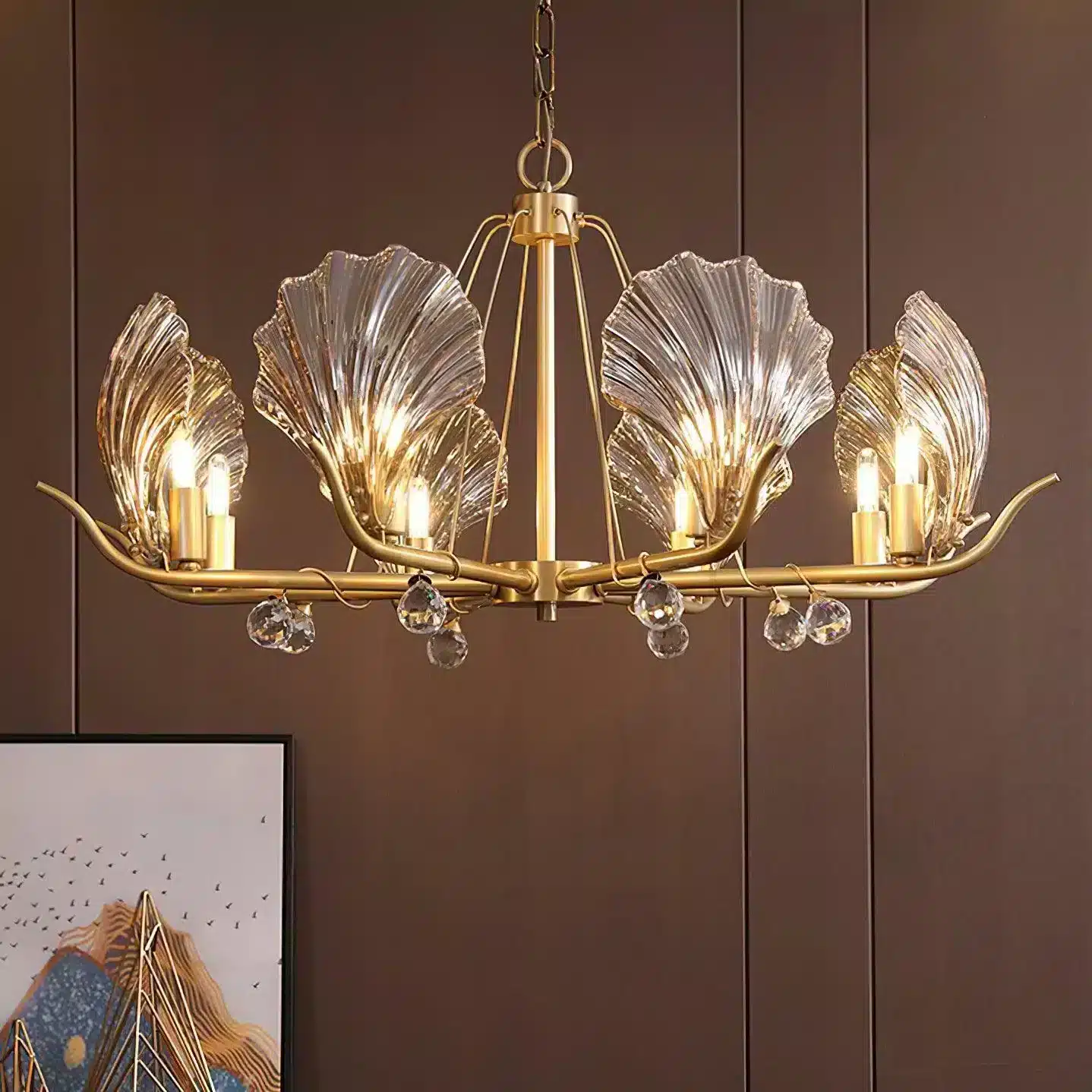 6011-8-3 800mm Modern Minimalist Leaf-Shaped Glass Chandelier