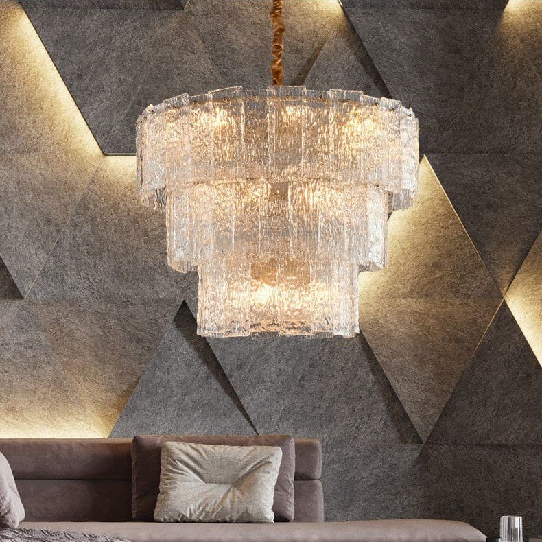 800mm Modern Luxury ICE-CUBE Pattern Glass Round Chandelier