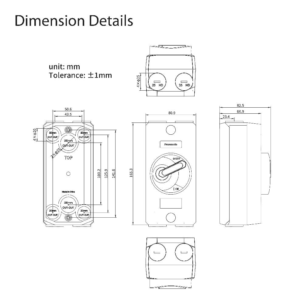Dimension details Panasonic Isolator Switch