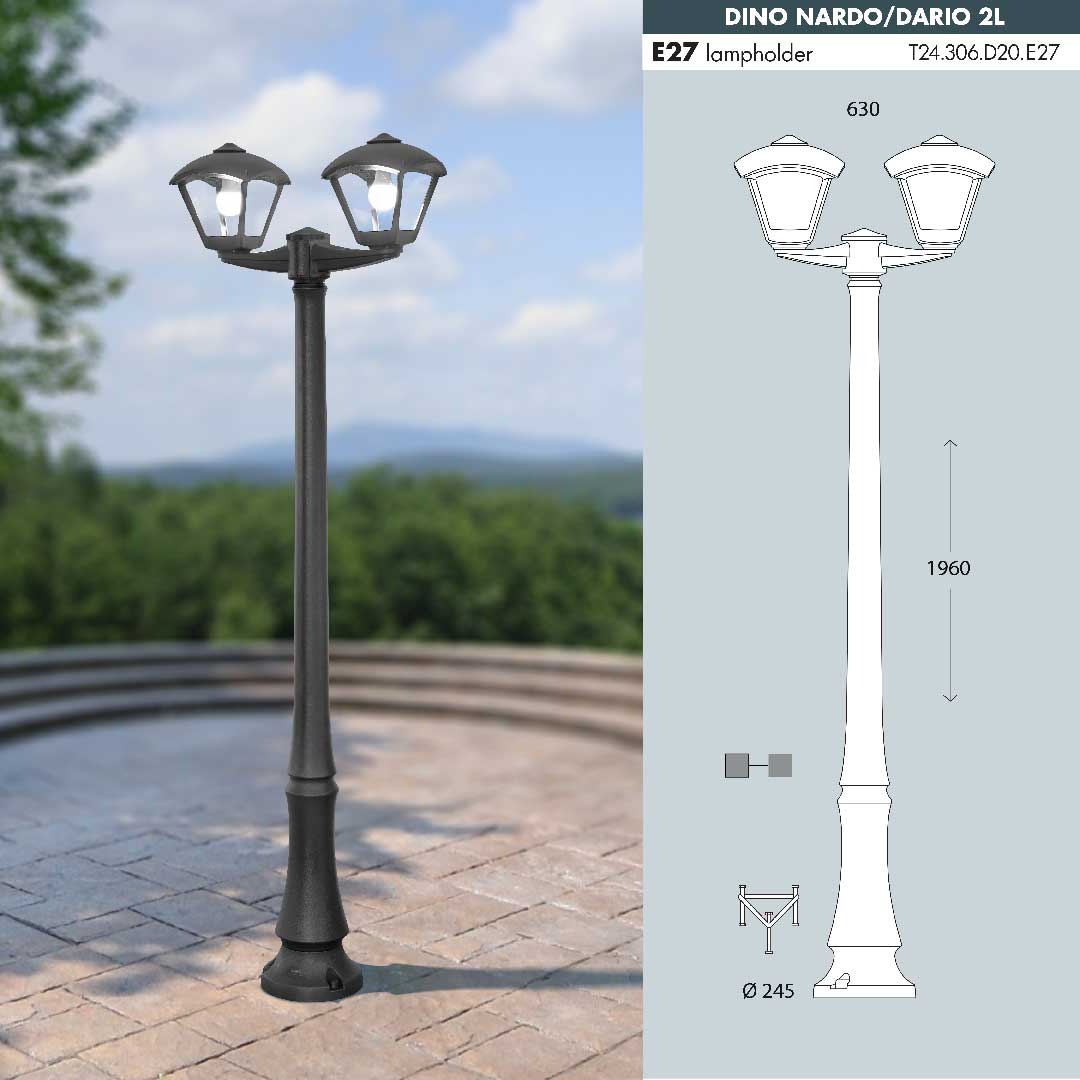 Emilio Nardo Dario 2L Pole Light from Fumagalli Italy for Garden and street lighting