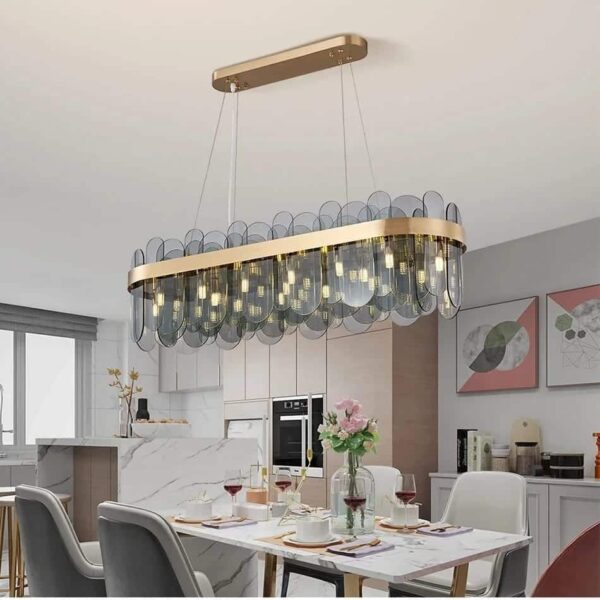 Modern Luxury Smoke Grey Glass Oval Chandelier