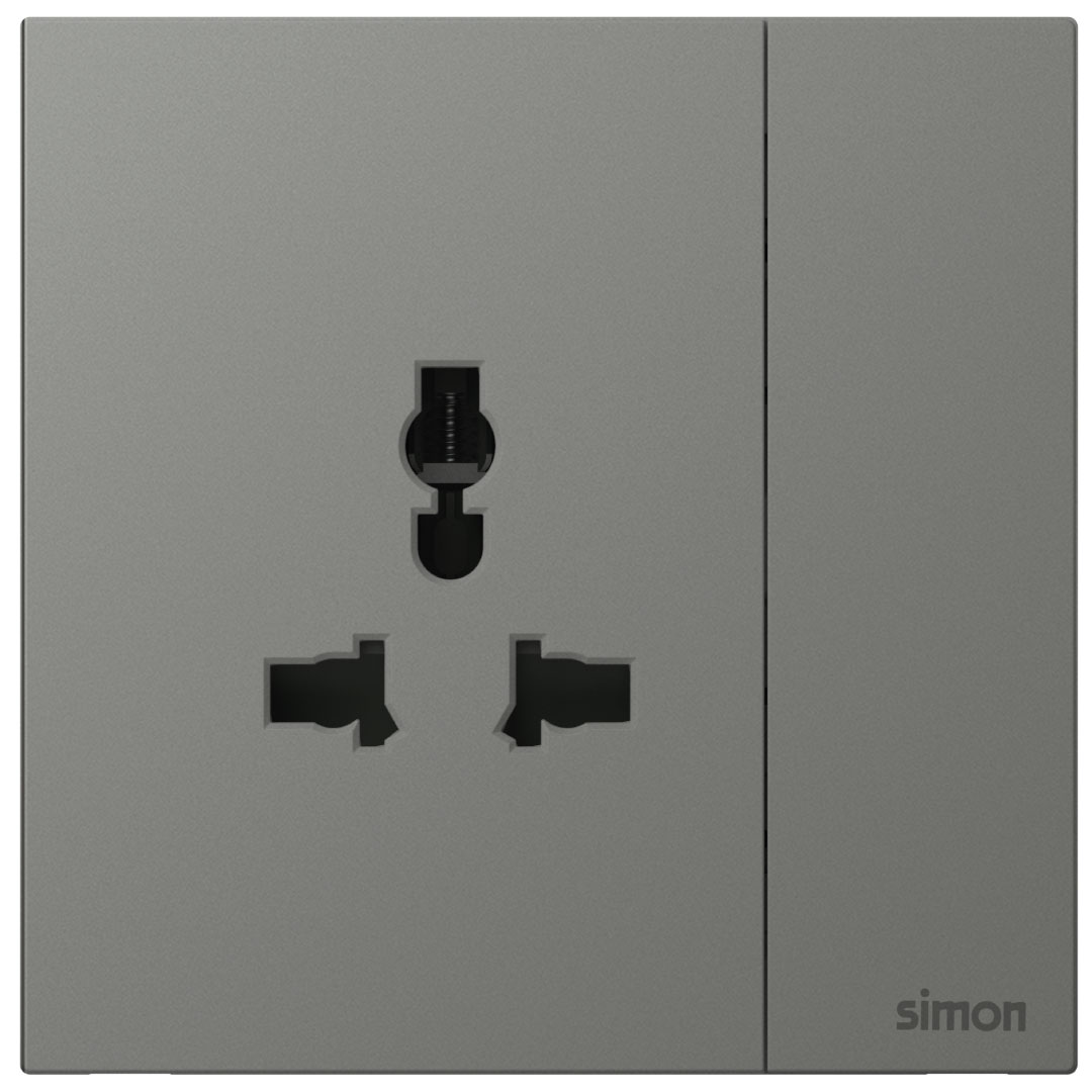 Simon 1G International Multi-plug socket M7-Platinum Grey