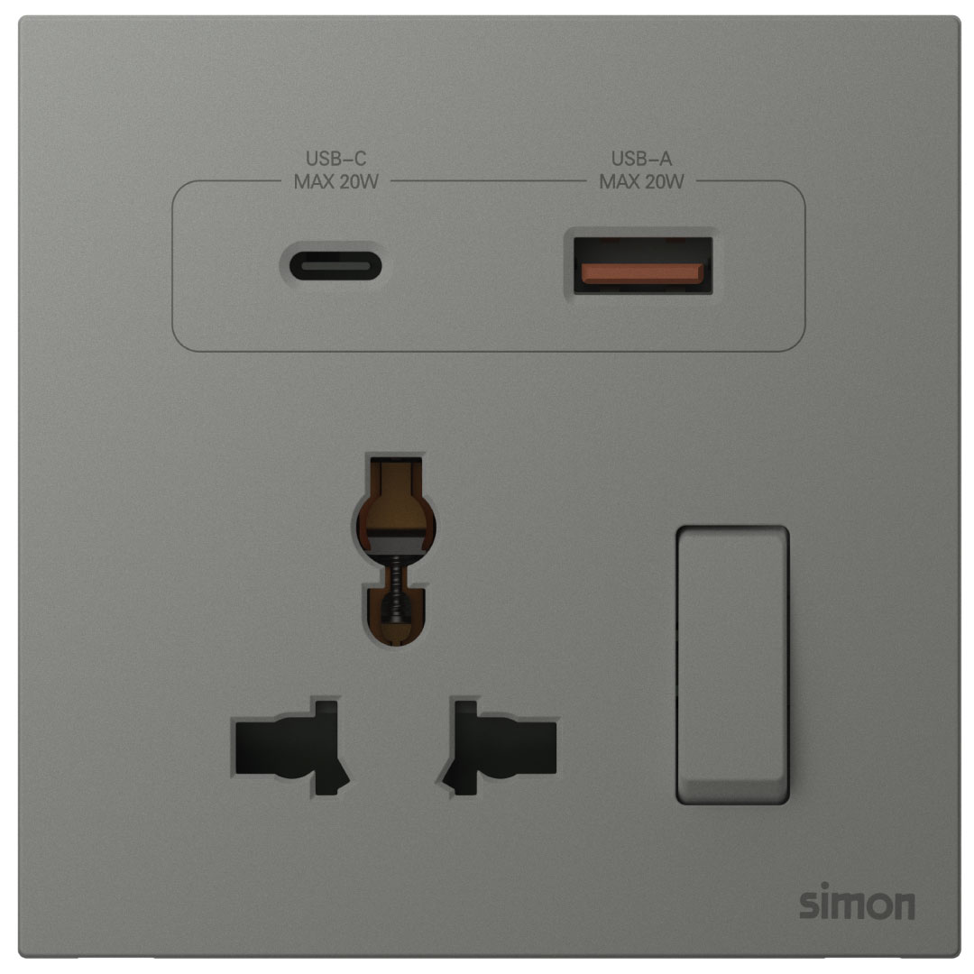 Multi Socket Switched with USB A+C Chargers M7-White