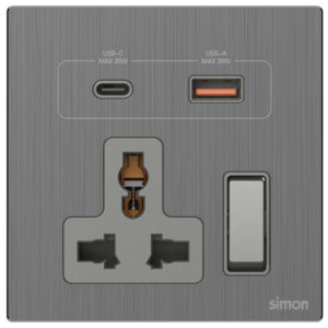 Multi Socket Switched with USB A+C Chargers M7-Metal