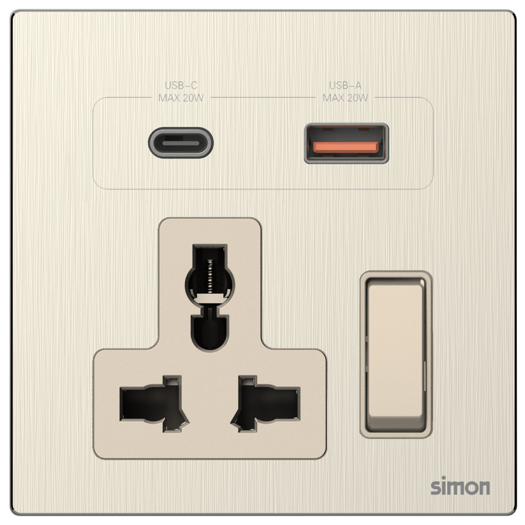 Multi Socket Switched with USB A+C Chargers M7-Metal