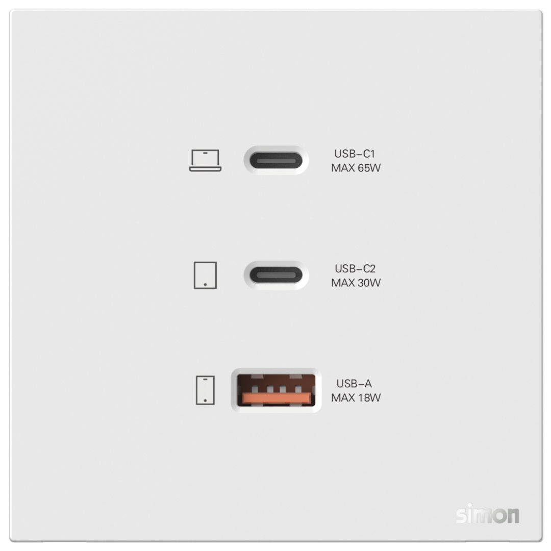 66e722 USB A+C Chargers M7-White USB A: 5V 2.4A Type C: 65W