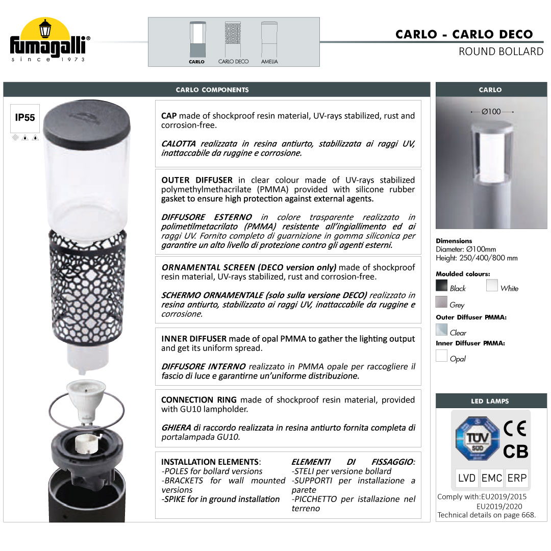 Carlo 800 Bollard Components