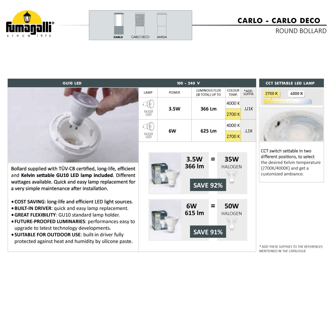 Carlo 800 Bollard GU10 LED