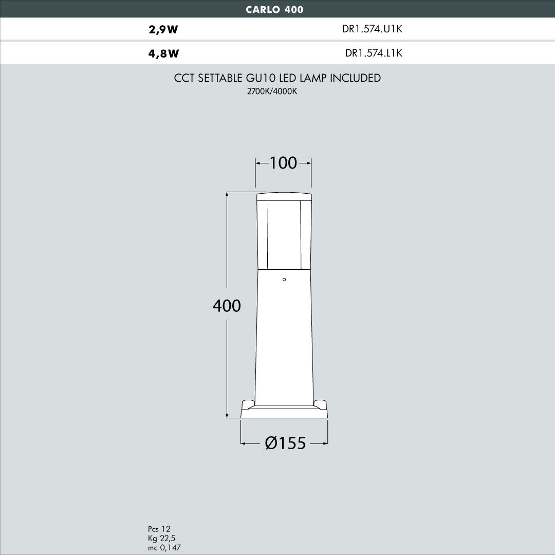 Carlo 400 Bollard size