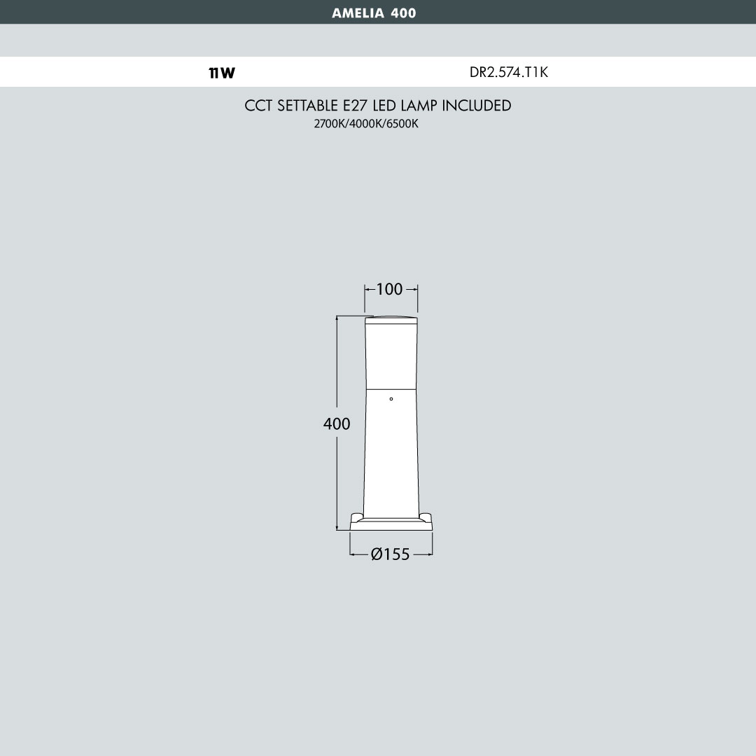 Amelia 400 Bollard Light Sizes