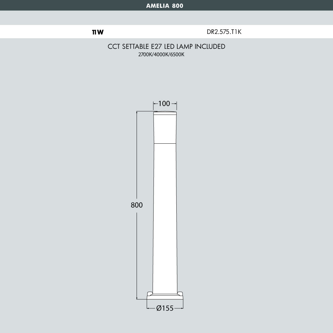 Amelia 800 Bollard Light Sizes