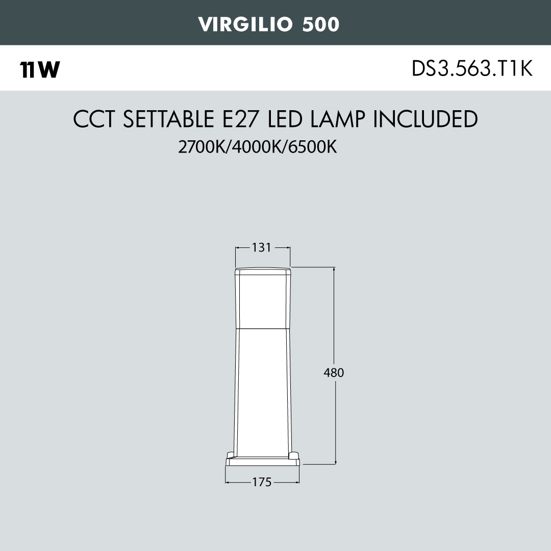 VIRGILIO 500 Bollard Light Sizes