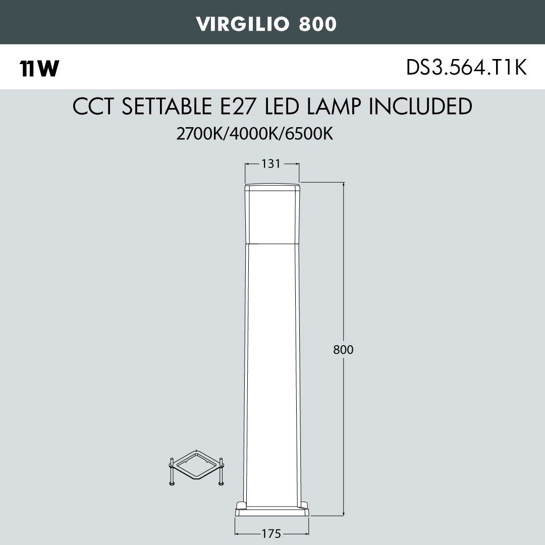 VIRGILIO 800 Bollard Light Sizes